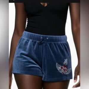 PLAYBOY Blue Velour Wing Embroidered Athletic Shorts